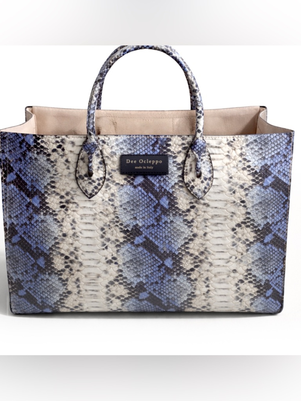 Dee Ocleppo Blue Snakeskin Leather Tote – Made in Italy Luxury Shopper